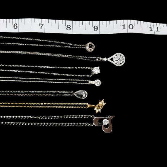Rhinestone Pendant Necklace Lot 7 Gold And Silver Tone Wearable Delicate Sparkly - Picture 2 of 12
